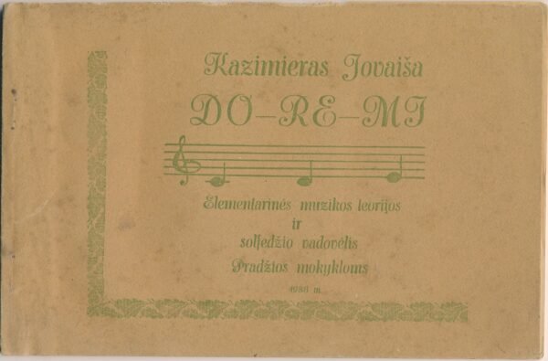Kazimieras Jovaiša. Elementarinės muzikos teorijos ir solfedžio vadovėlis pradžios mokykloms (viršelis su raudonu dekoru)