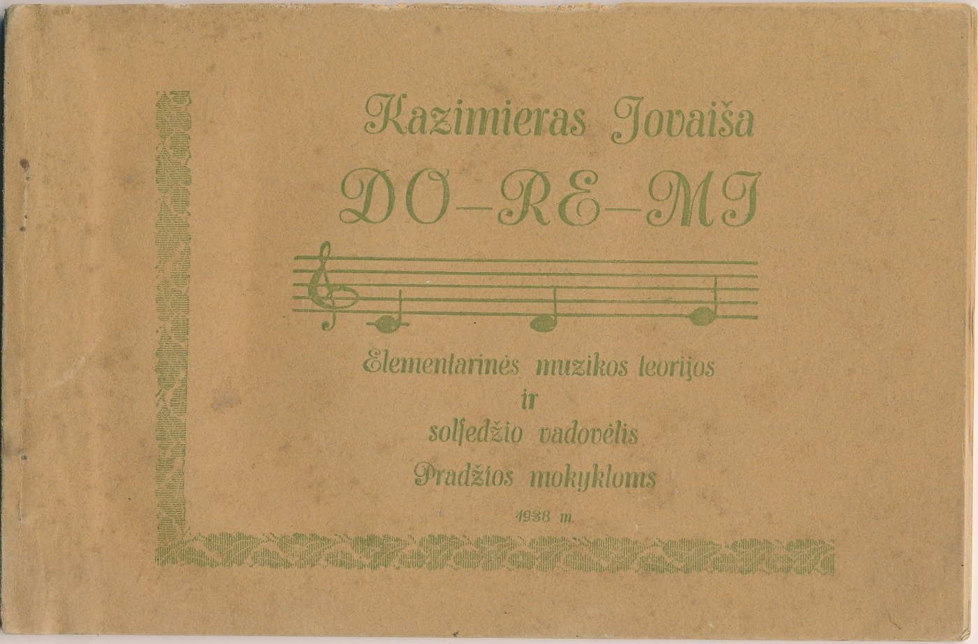 Kazimieras Jovaiša. Elementarinės muzikos teorijos ir solfedžio vadovėlis pradžios mokykloms (viršelis su raudonu dekoru)